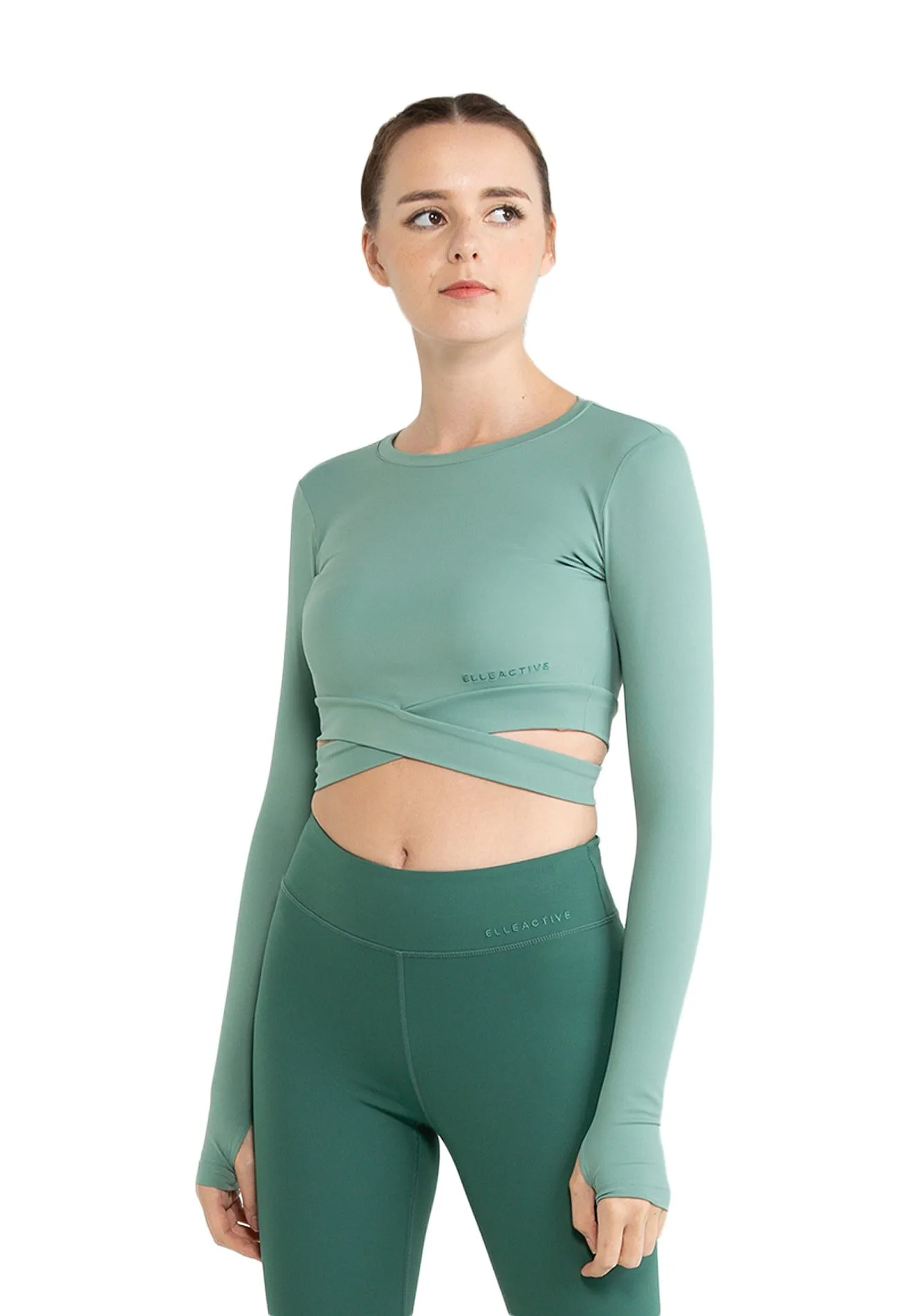 ELLE Apparel Active Long Sleeves Fitted Criss Cross Knot Yoga Top