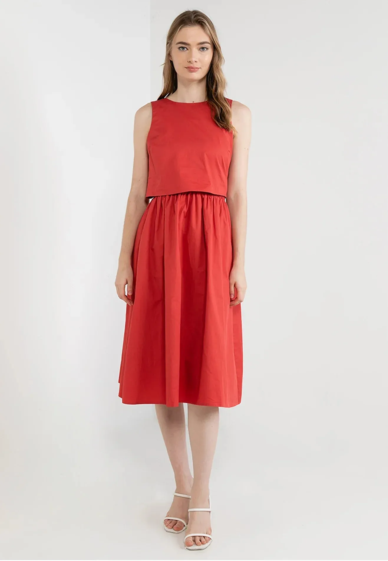 ELLE Apparel Round Neck Midi Dress With Tie Back