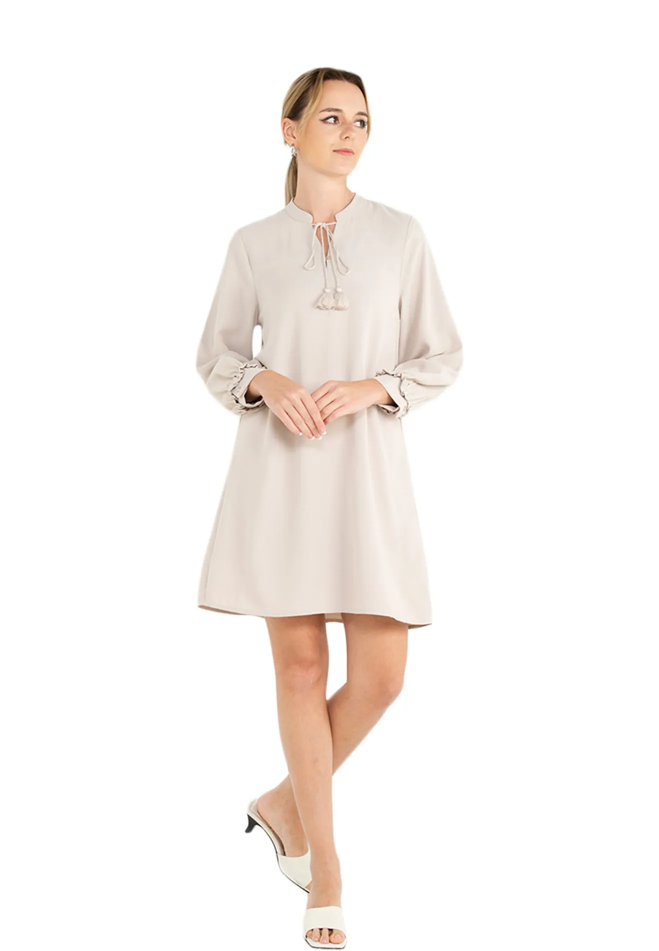 ELLE Apparel Ruffle Hem Sleeves With Front Tie Midi Dress