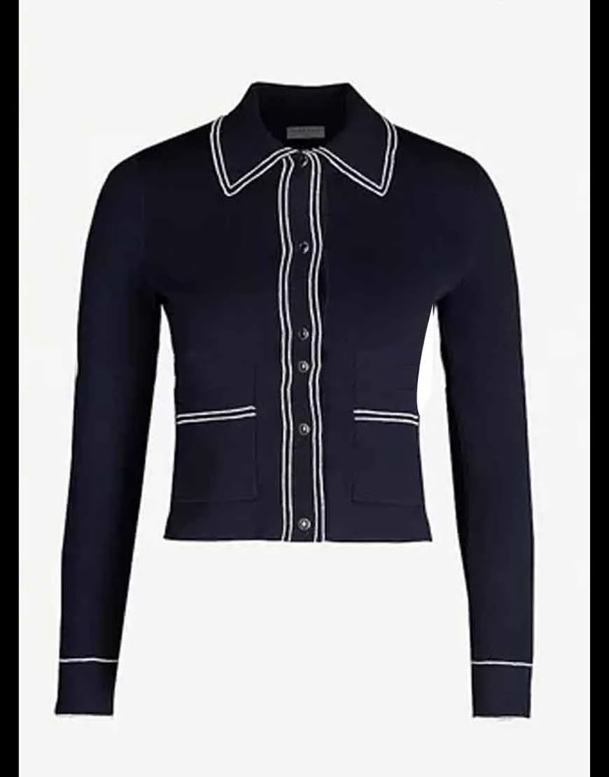 Emily In Paris Lily Collins Navy Piped Jacket | ujackets.com