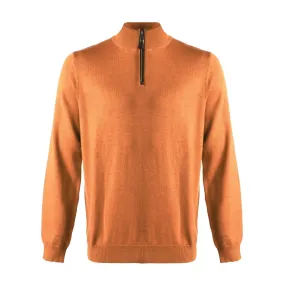 Extra Fine 'Zegna Baruffa' Merino Wool Quarter-Zip Sweater in Orange by Viyella