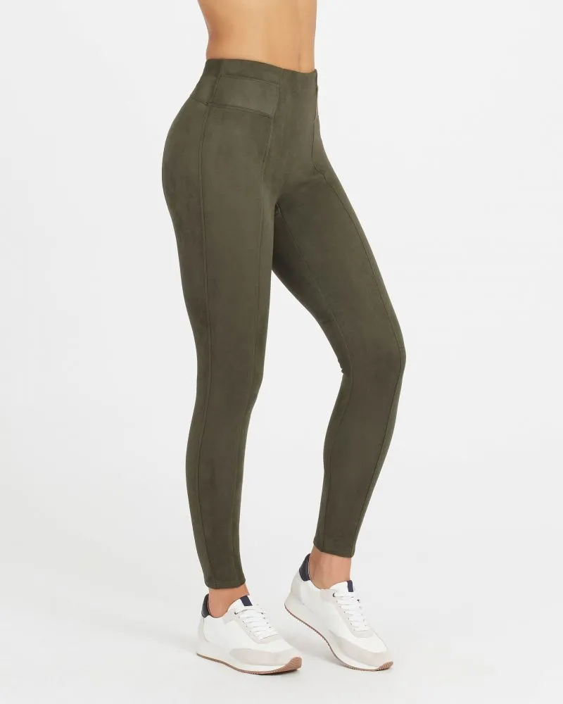 Faux Suede Leggings in Olive