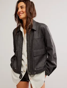 Free People Blair Vegan Leather Jacket Charcoal Combo