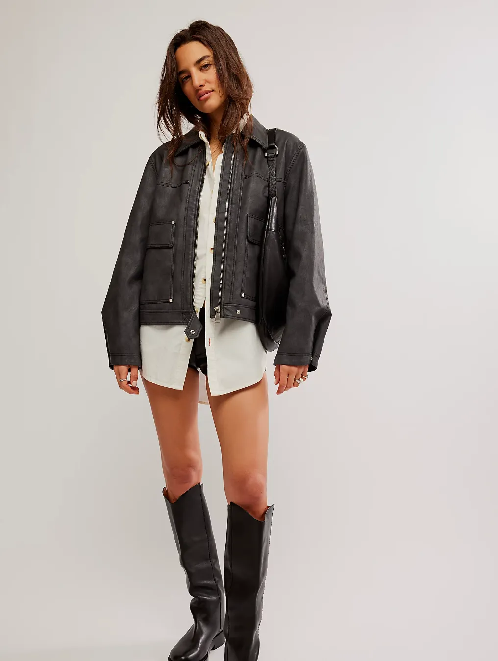 Free People Blair Vegan Leather Jacket Charcoal Combo