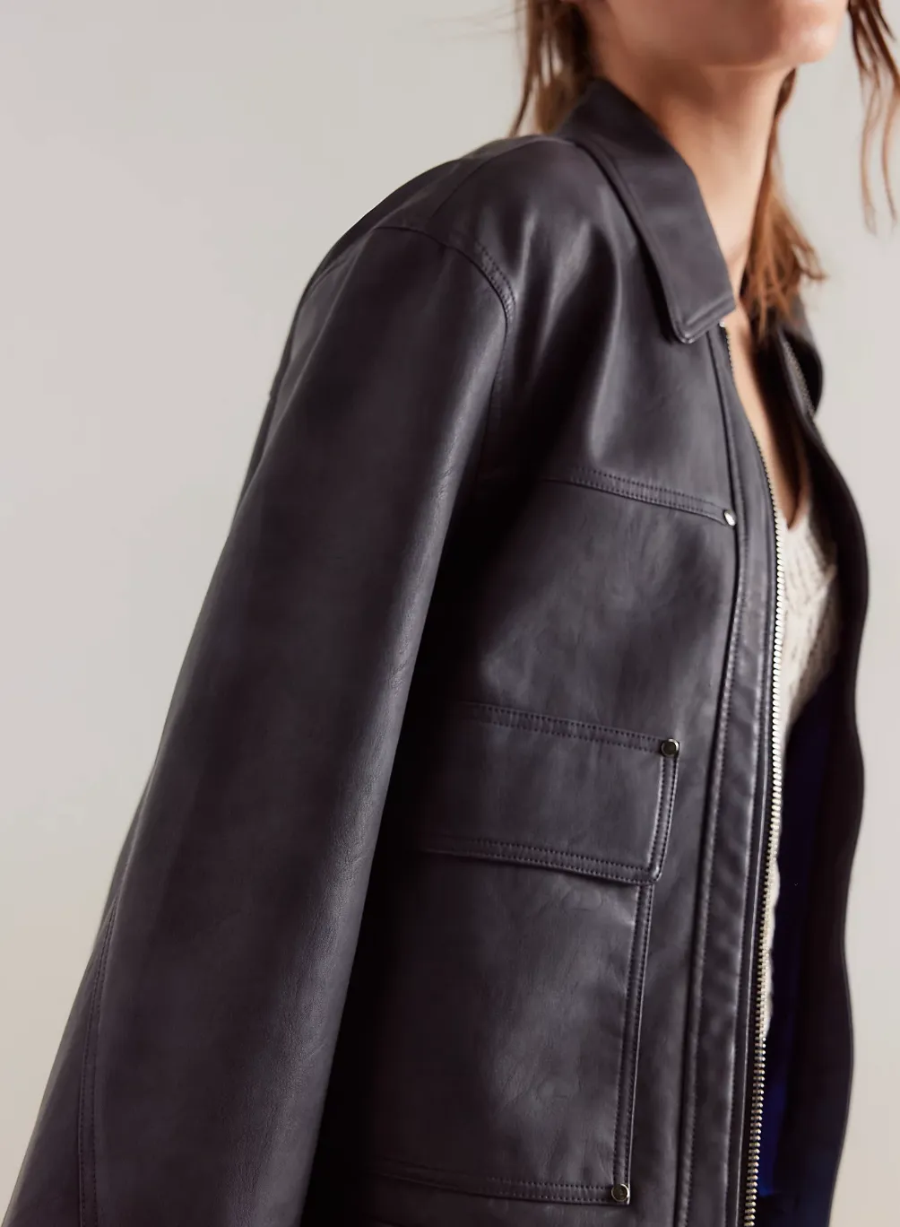 Free People Blair Vegan Leather Jacket Charcoal Combo