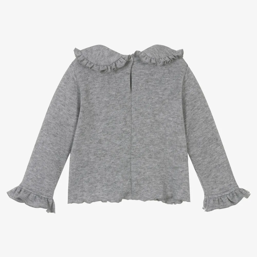 Girls Grey Ruffle Knit Sweater