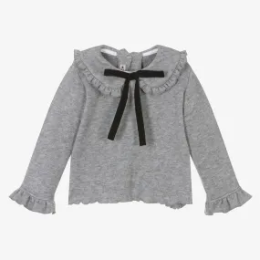 Girls Grey Ruffle Knit Sweater