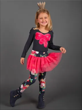 Girls Long Sleeve Bow Applique Top