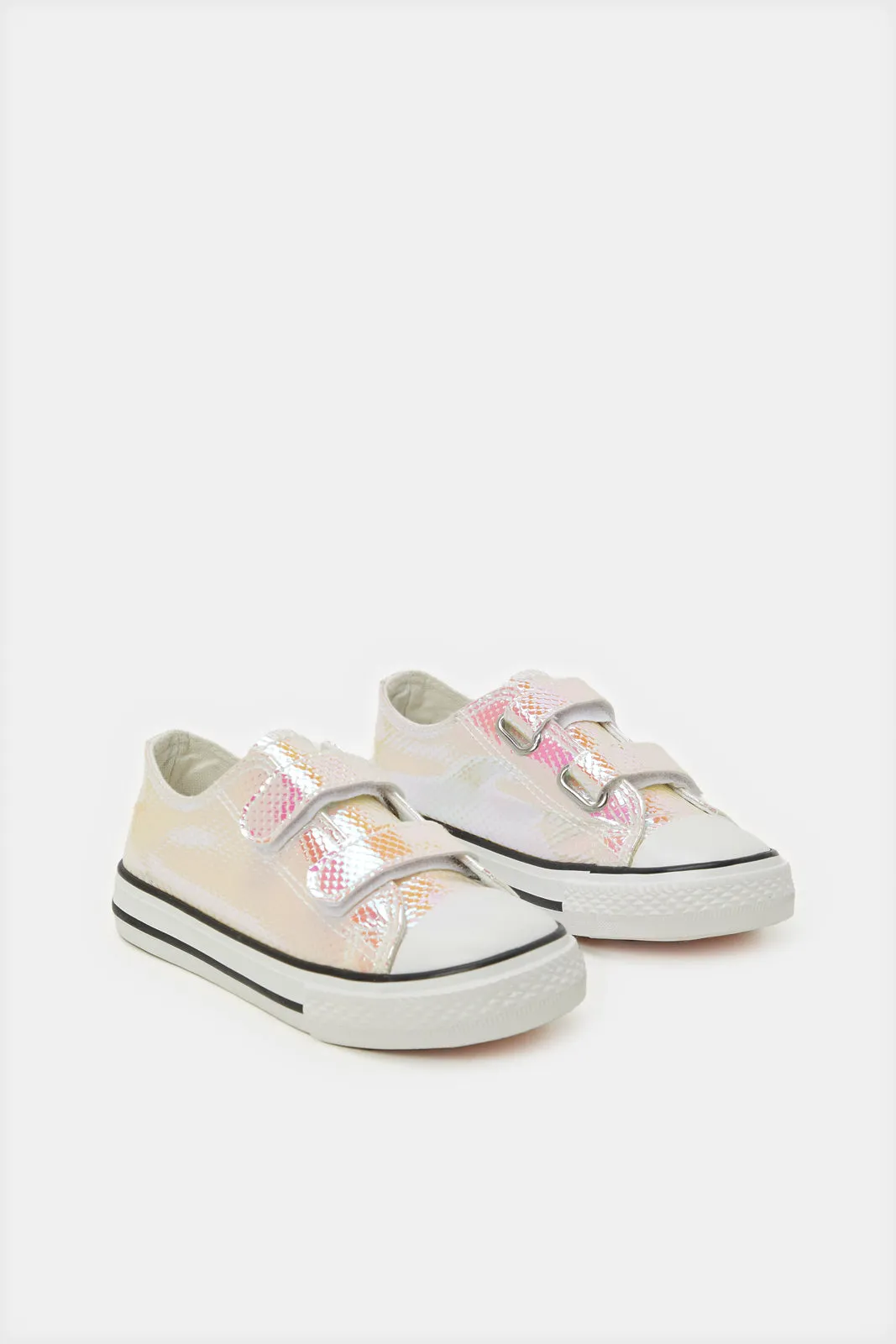 Girls White And Pink Textured Sneaker