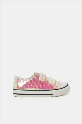 Girls White And Pink Textured Sneaker