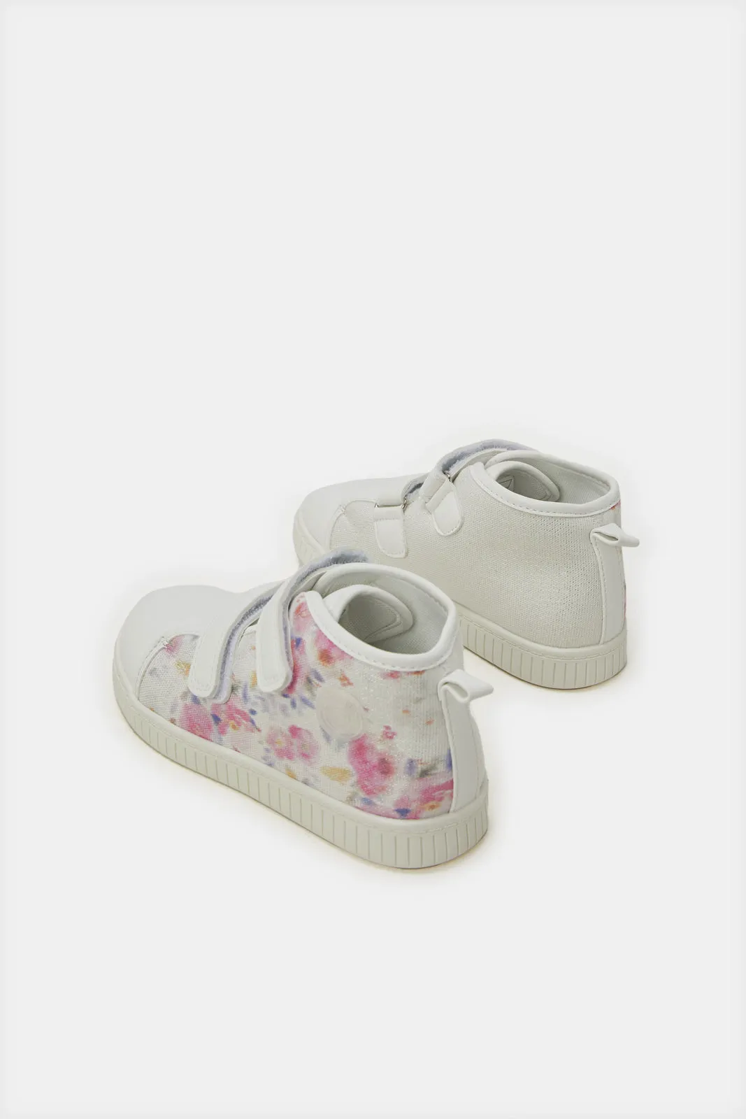 Girls White Printed High-Top Sneaker