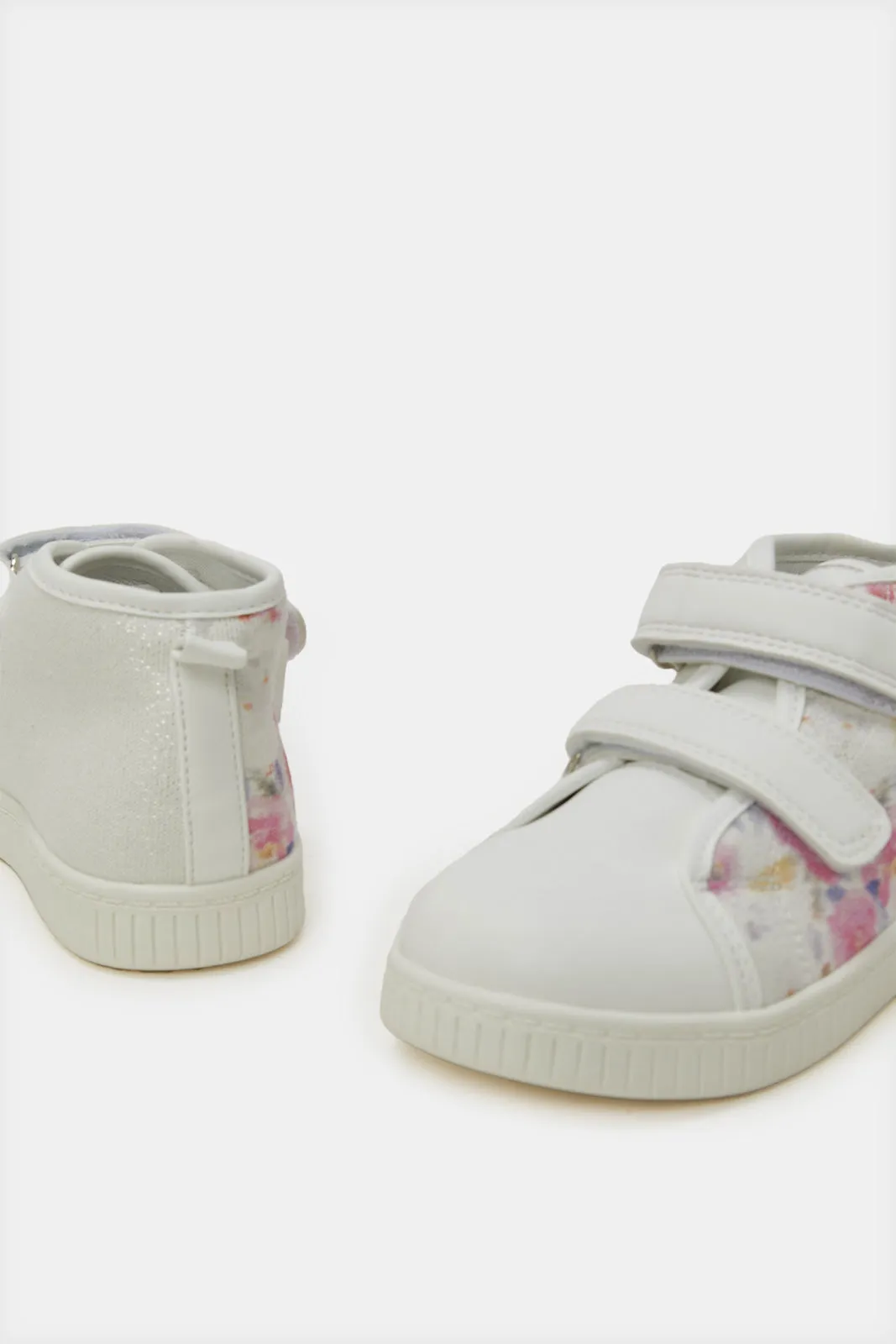 Girls White Printed High-Top Sneaker