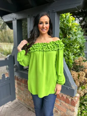 Green Ruffle Bardot Top Heidi