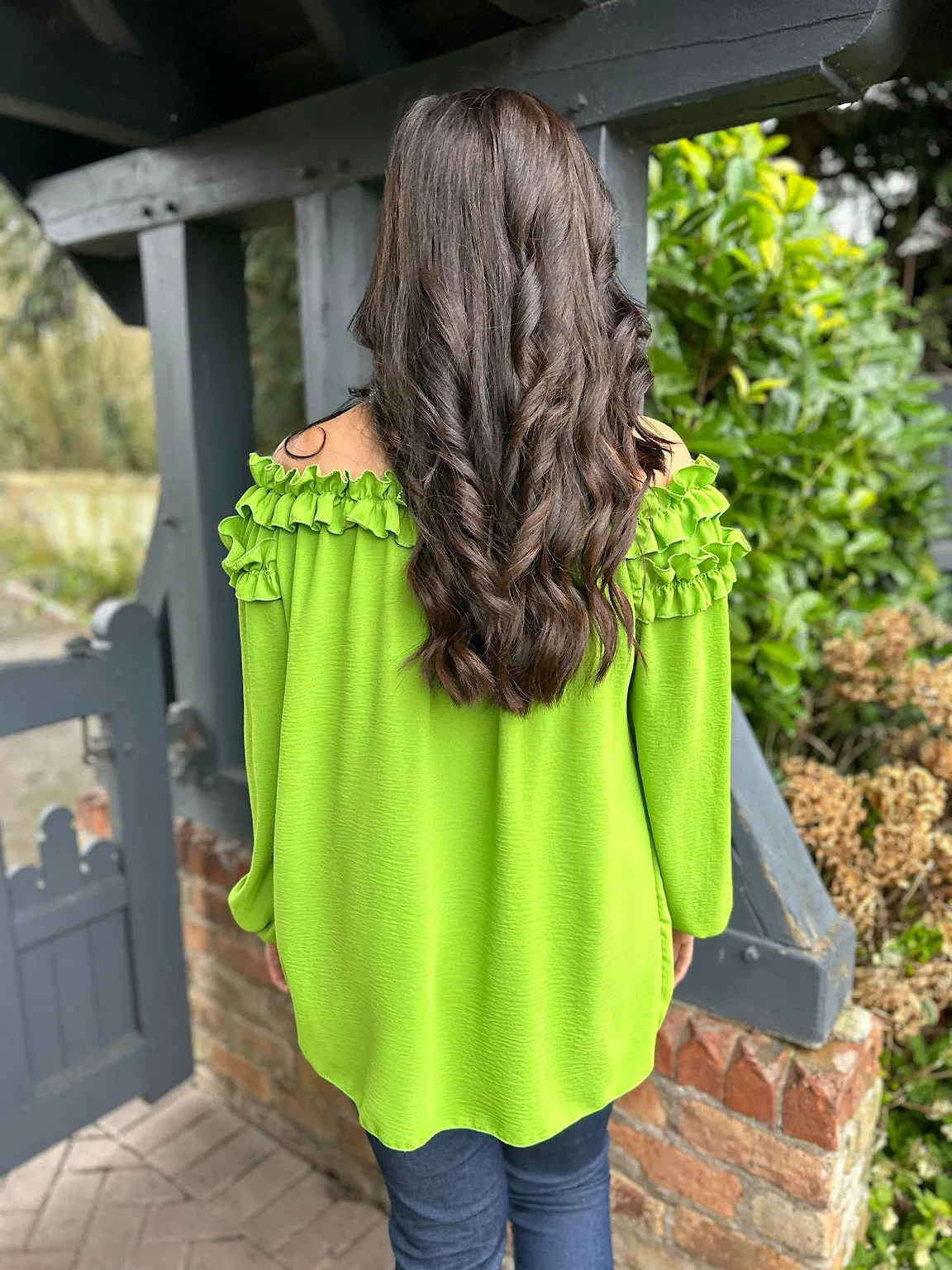 Green Ruffle Bardot Top Heidi