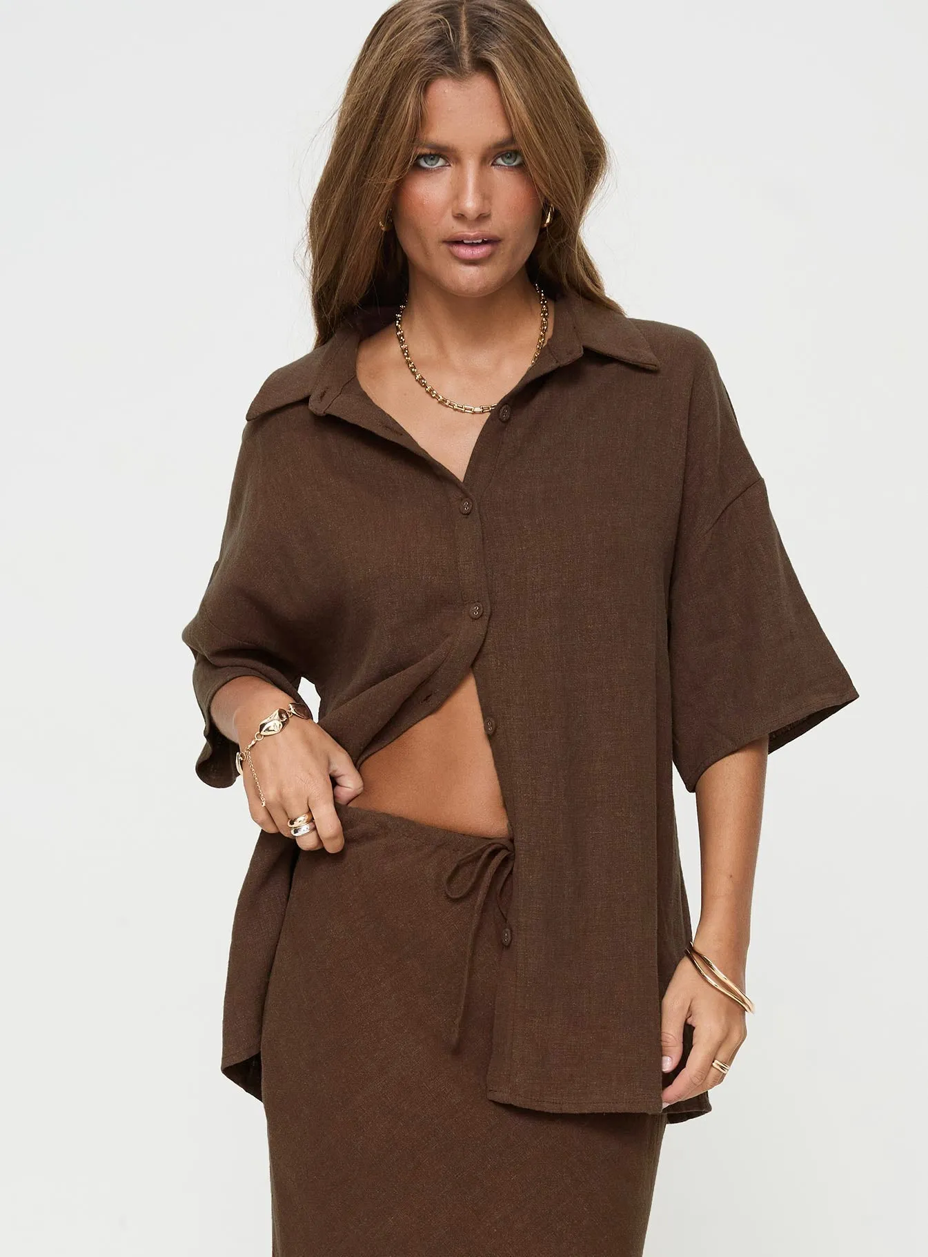 Guava Linen Blend Shirt Chocolate