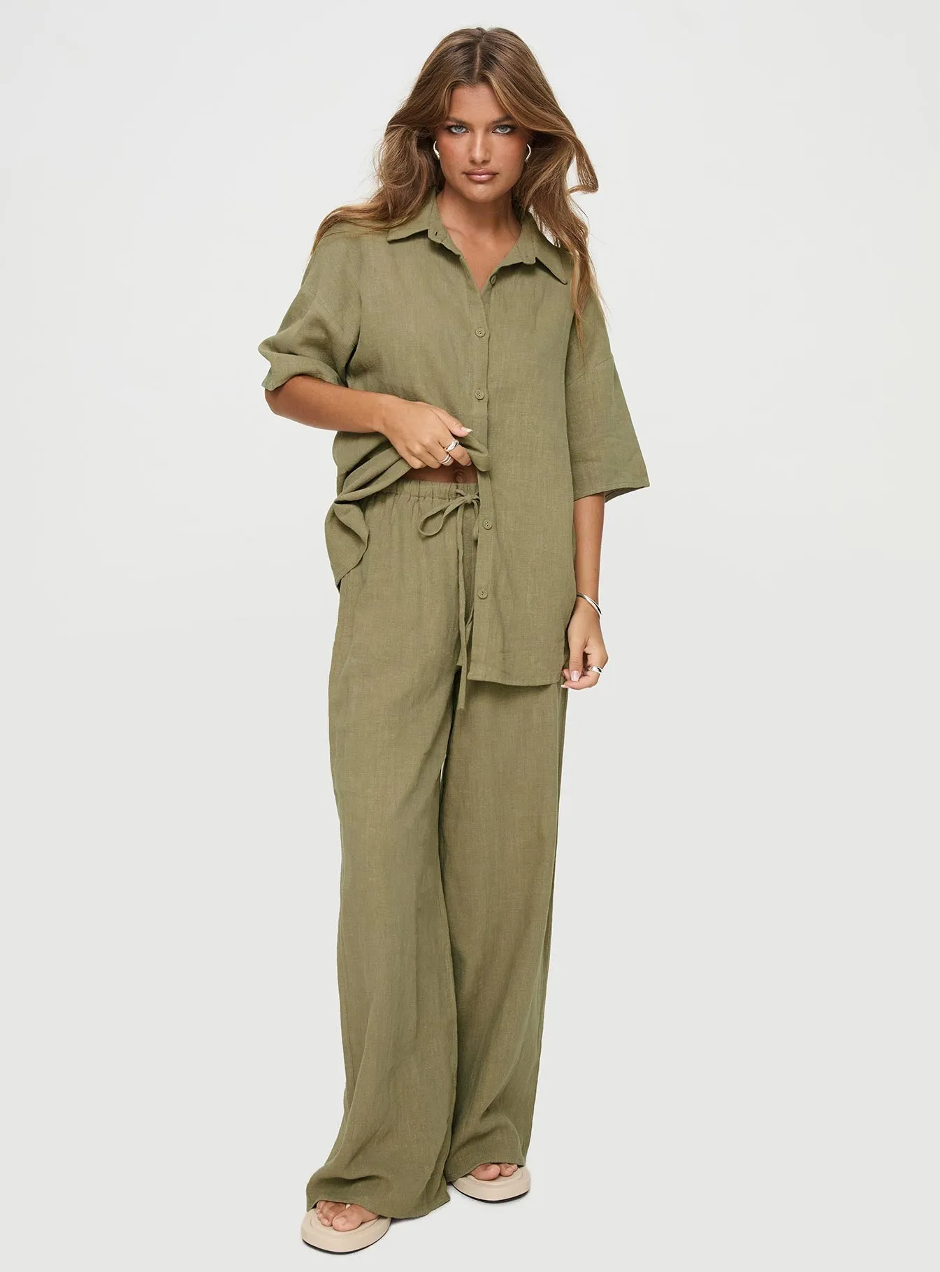 Guava Linen Blend Shirt Olive