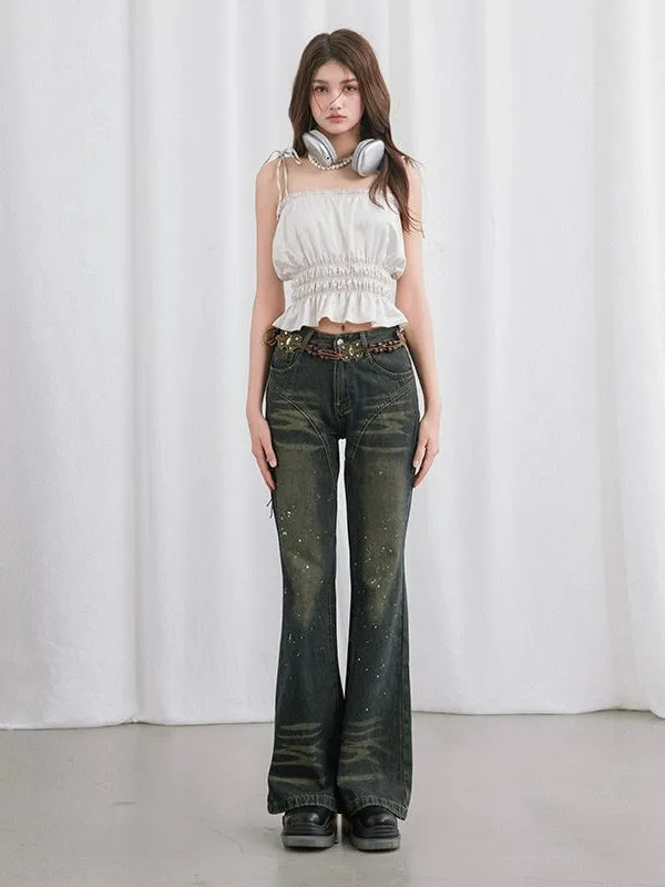 Hand-splashed Starry Sky Flare Jeans