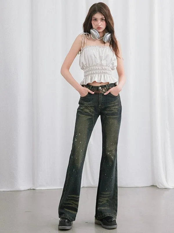 Hand-splashed Starry Sky Flare Jeans