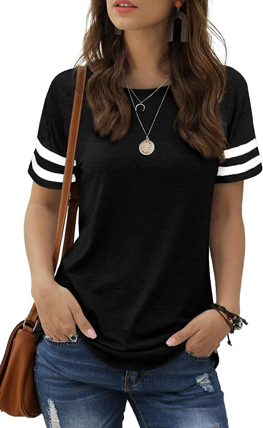 Haute Edition Women's Short Sleeve Varsity Stripe Casual Summer Top