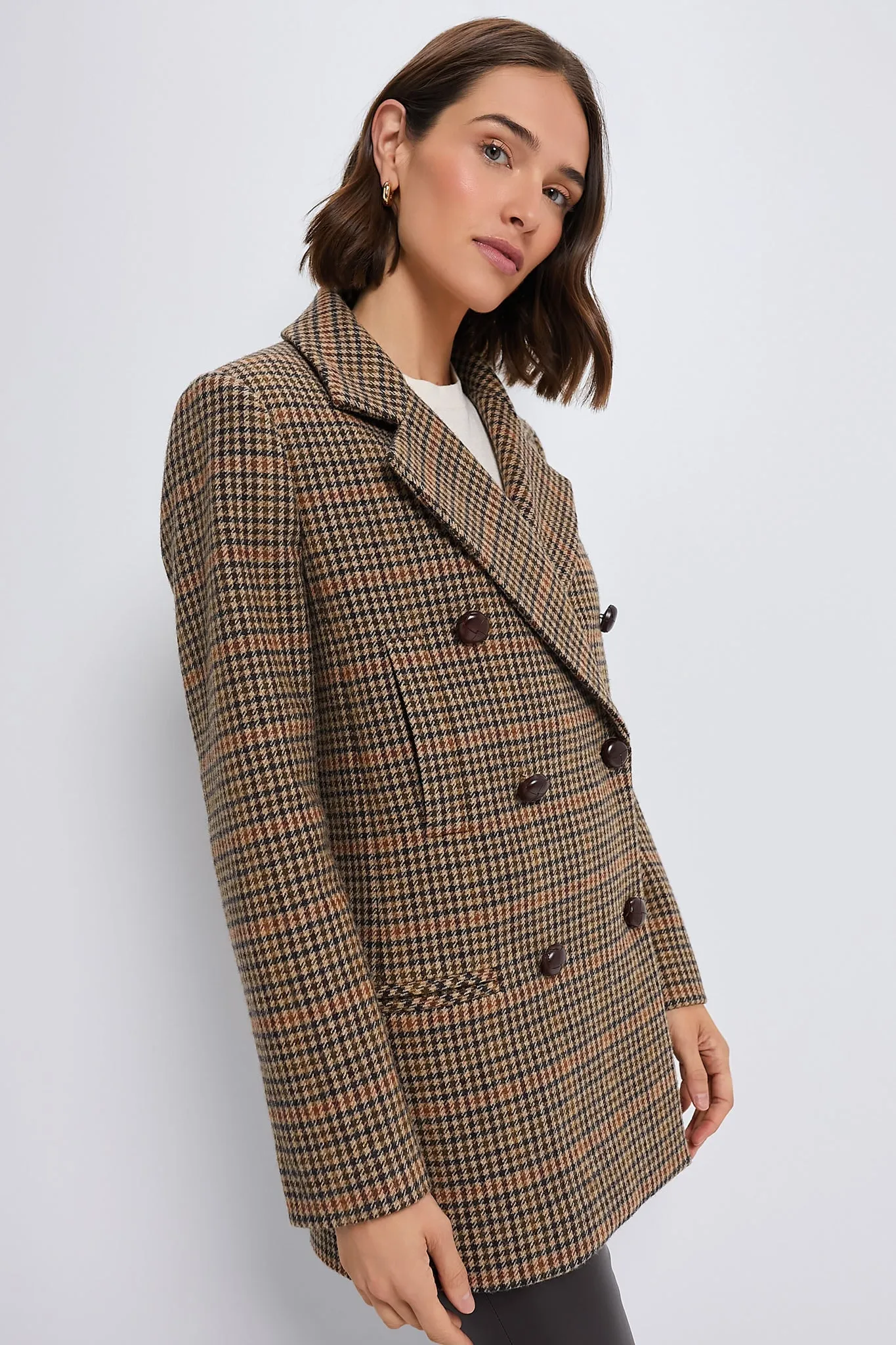 Houndstooth Wool Tweed Kensington Coat