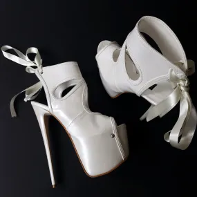 Ivory White Open Toe Sling Back High Heels