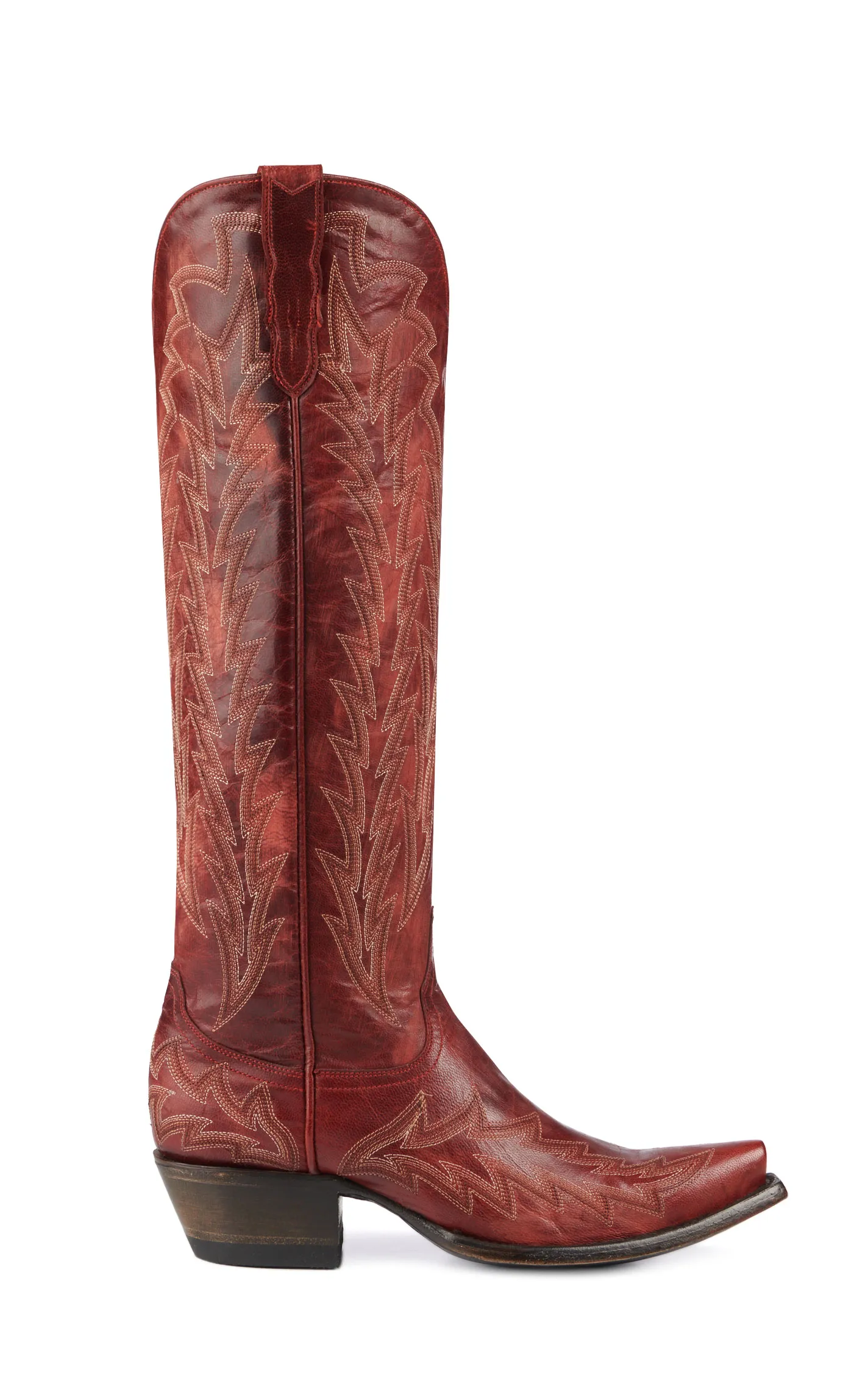 JRC & Sons Women's Nancy Goat Leather Snip Toe Tall Cowboy Boot in Dark Red