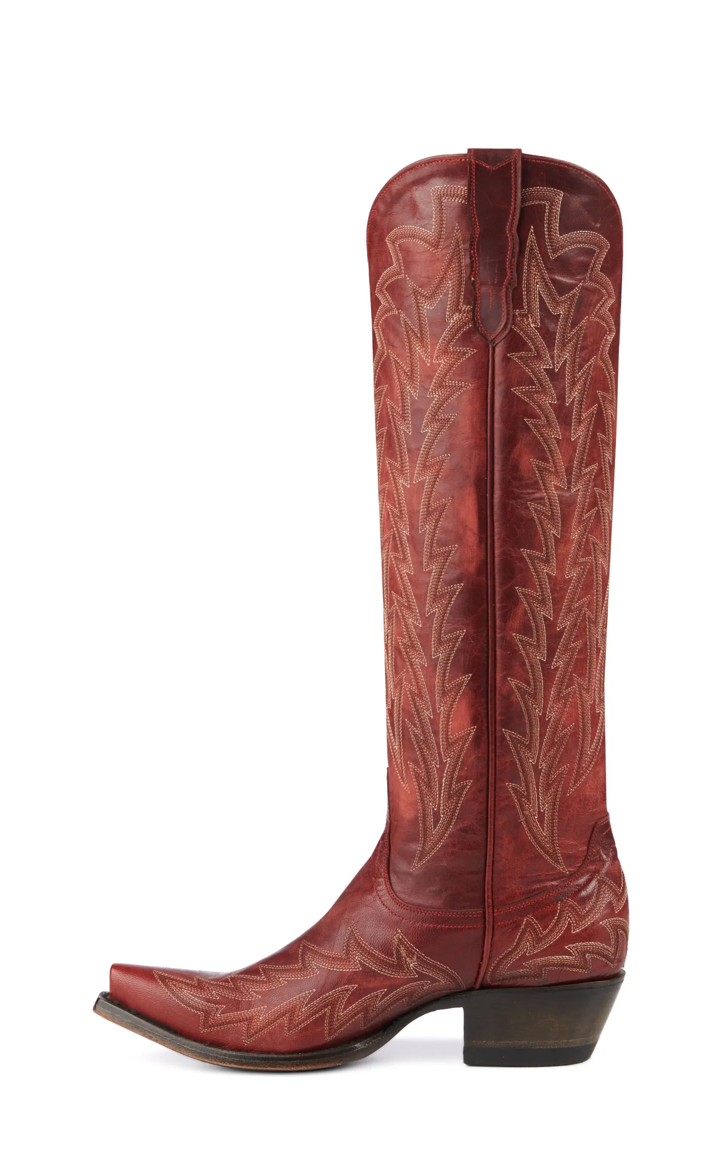 JRC & Sons Women's Nancy Goat Leather Snip Toe Tall Cowboy Boot in Dark Red