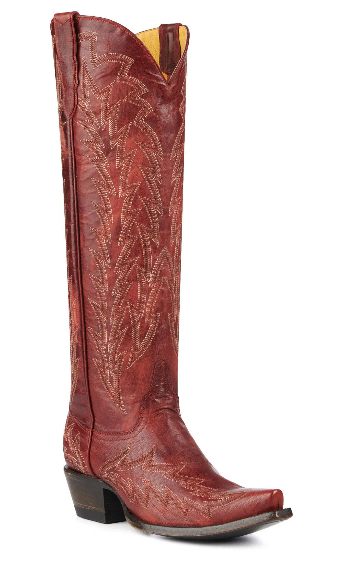 JRC & Sons Women's Nancy Goat Leather Snip Toe Tall Cowboy Boot in Dark Red