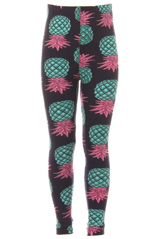 Kid's Blue Pineapple Fruit Pattern Printed Leggings