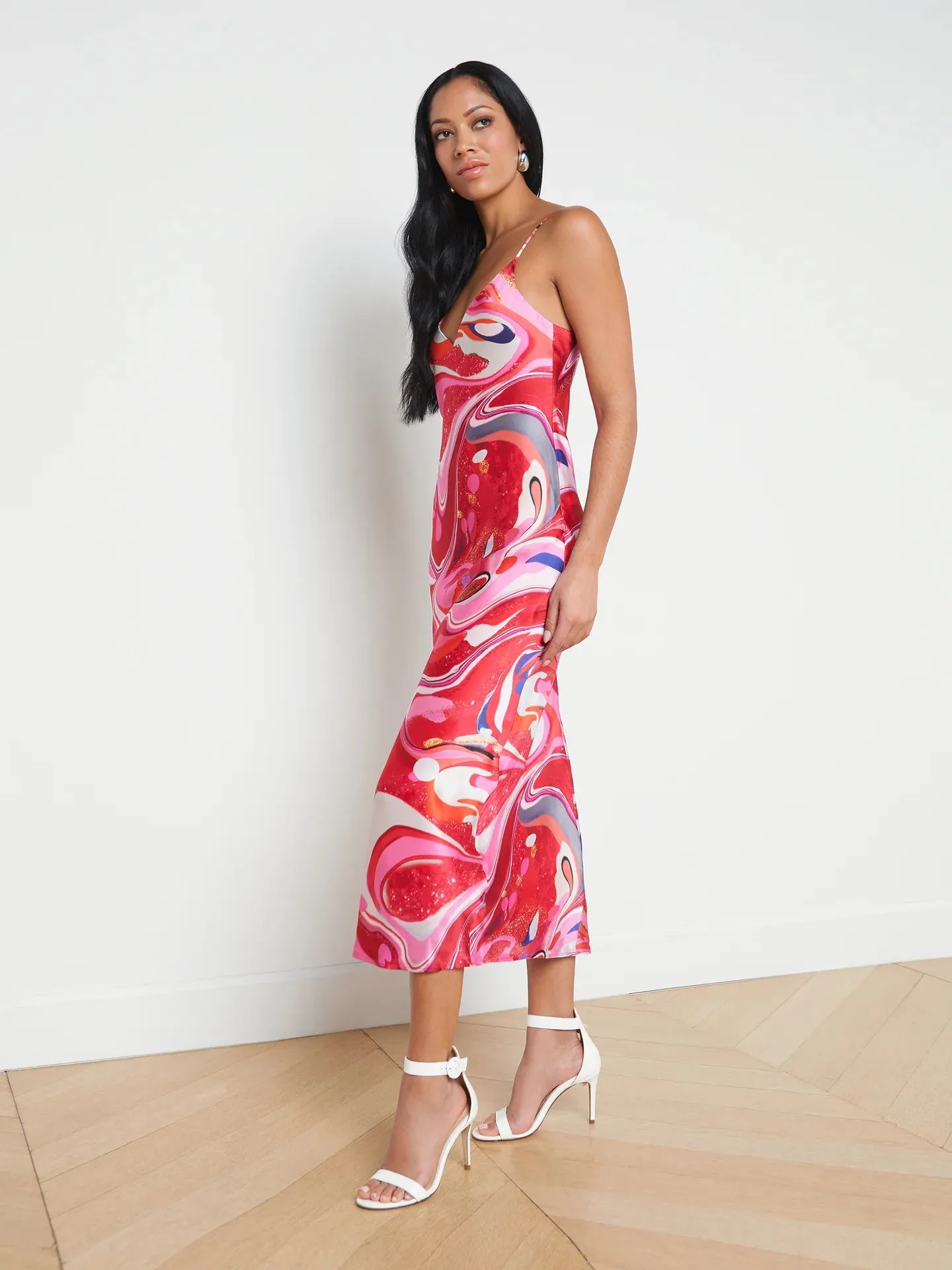 L’agence - Seridie Silk Slip Dress - Pink Multi Tie Dye Swirl