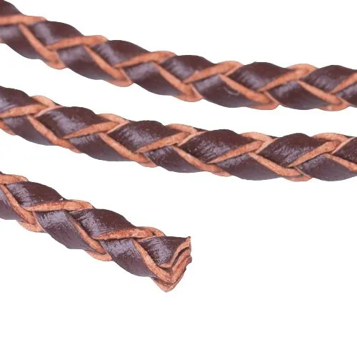 Leather Cord, Cowhide Leather Cord, Braided Bolo Cord, Round, Saddle Brown, 3mm