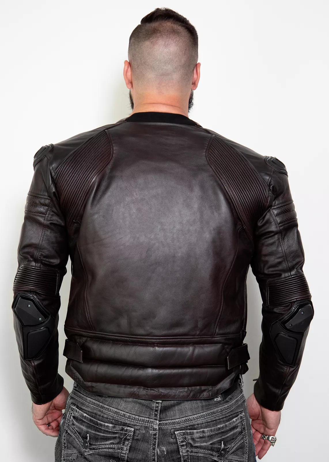 Mens Brown Leather Motorcycle Jacket with Armor - Luca Designs