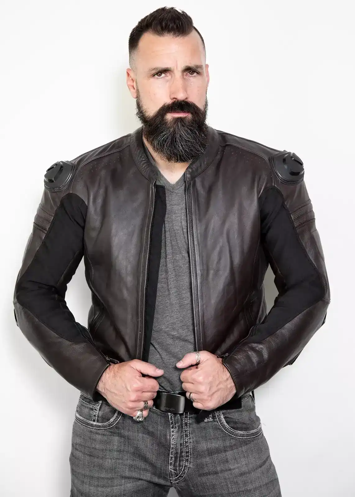 Mens Brown Leather Motorcycle Jacket with Armor - Luca Designs