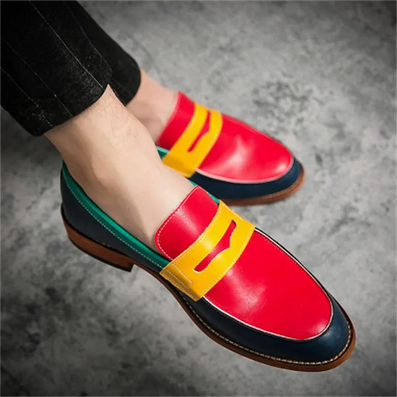 Men's Multi Color Patchwork Pattern Sweat-absorbent Low Heel Loafers Shoes