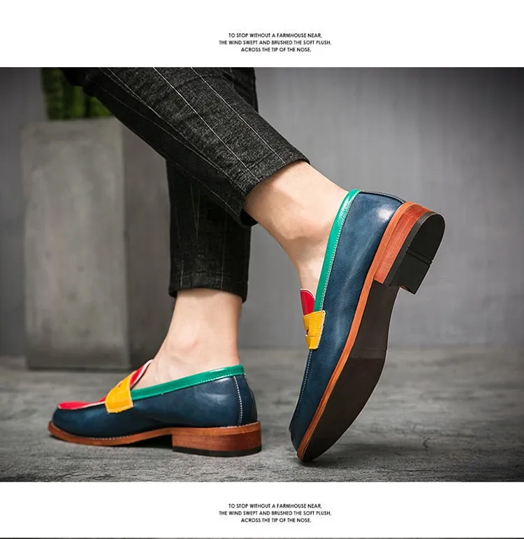 Men's Multi Color Patchwork Pattern Sweat-absorbent Low Heel Loafers Shoes