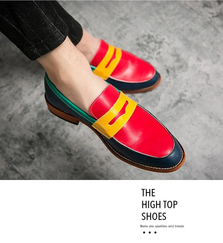 Men's Multi Color Patchwork Pattern Sweat-absorbent Low Heel Loafers Shoes