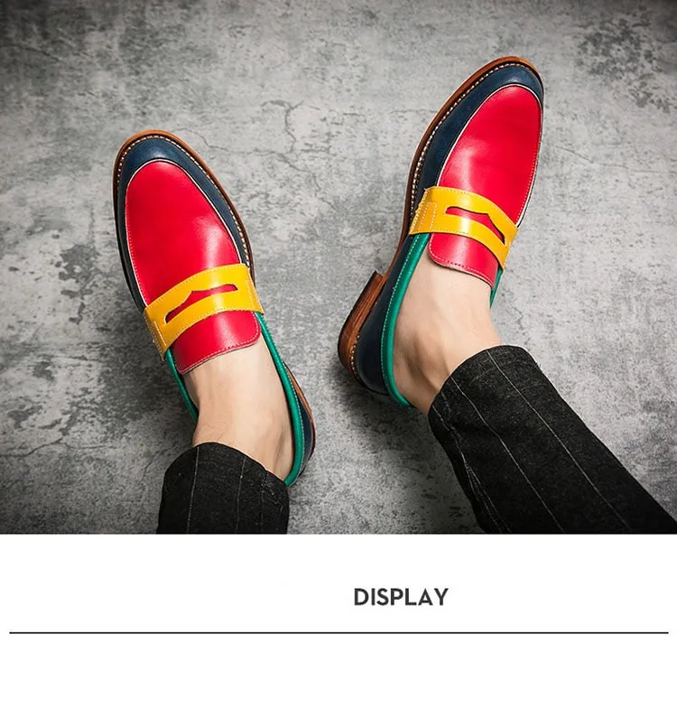 Men's Multi Color Patchwork Pattern Sweat-absorbent Low Heel Loafers Shoes