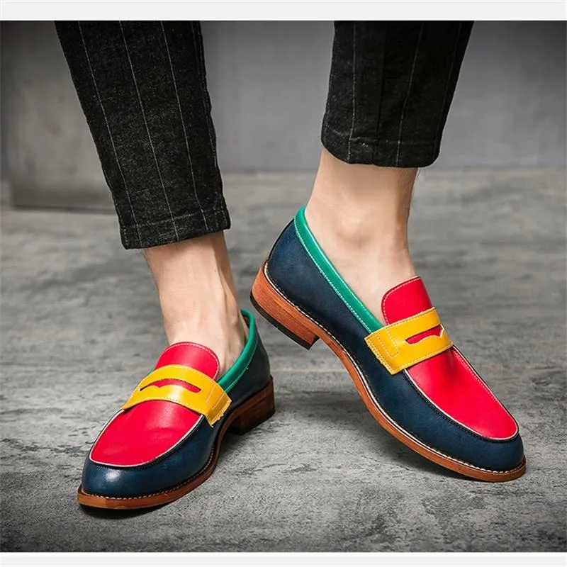 Men's Multi Color Patchwork Pattern Sweat-absorbent Low Heel Loafers Shoes