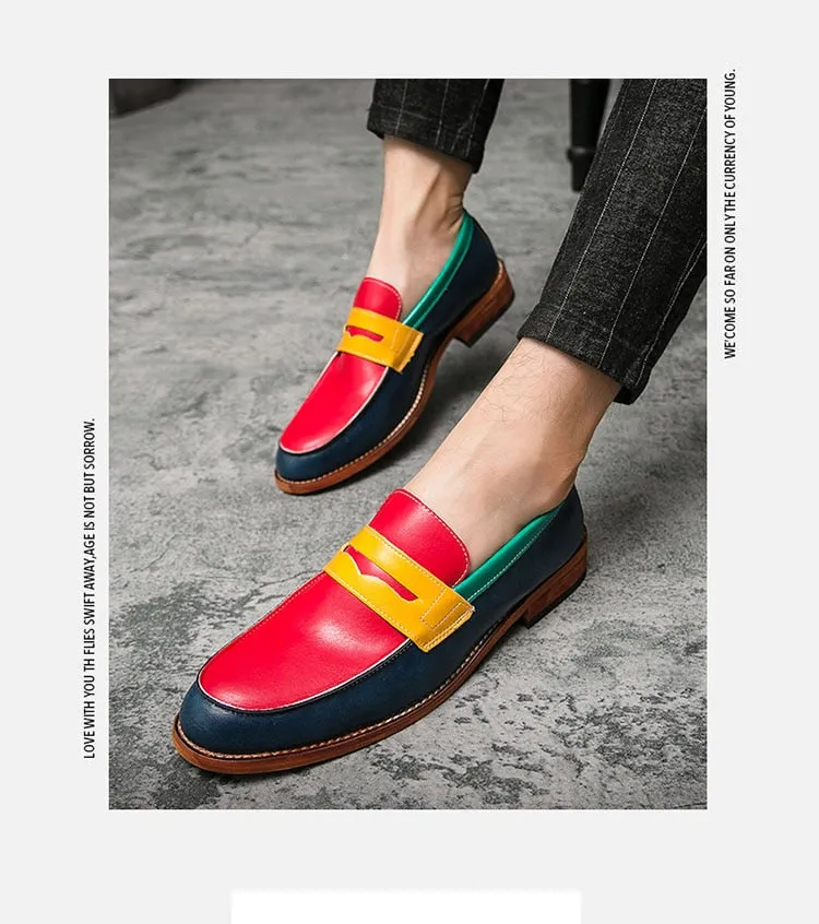 Men's Multi Color Patchwork Pattern Sweat-absorbent Low Heel Loafers Shoes