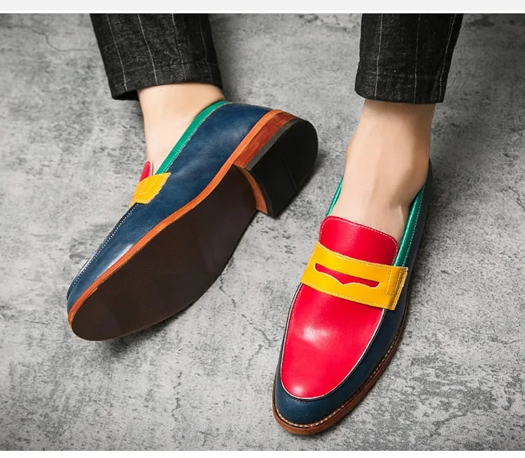 Men's Multi Color Patchwork Pattern Sweat-absorbent Low Heel Loafers Shoes