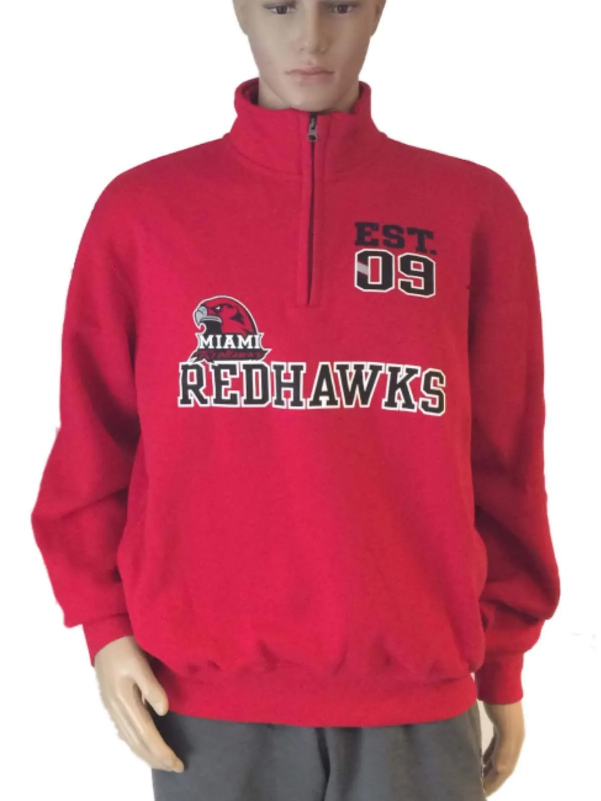 Miami Redhawks Gear for Sports Red LS 1/4 Zip Pullover Sweatshirt w/ Pockets (L)