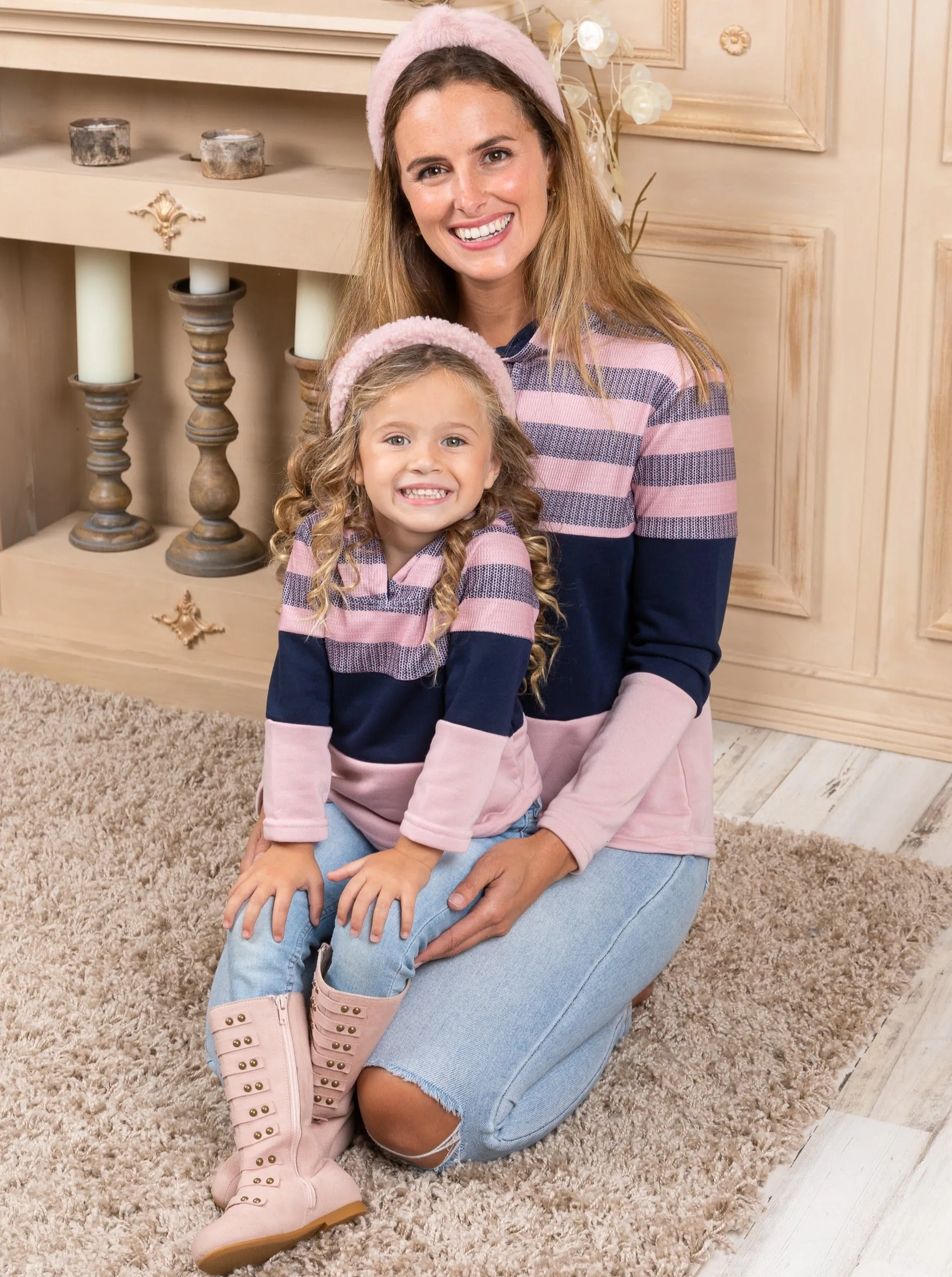 Mommy and Me Striped Colorblock Hoodie