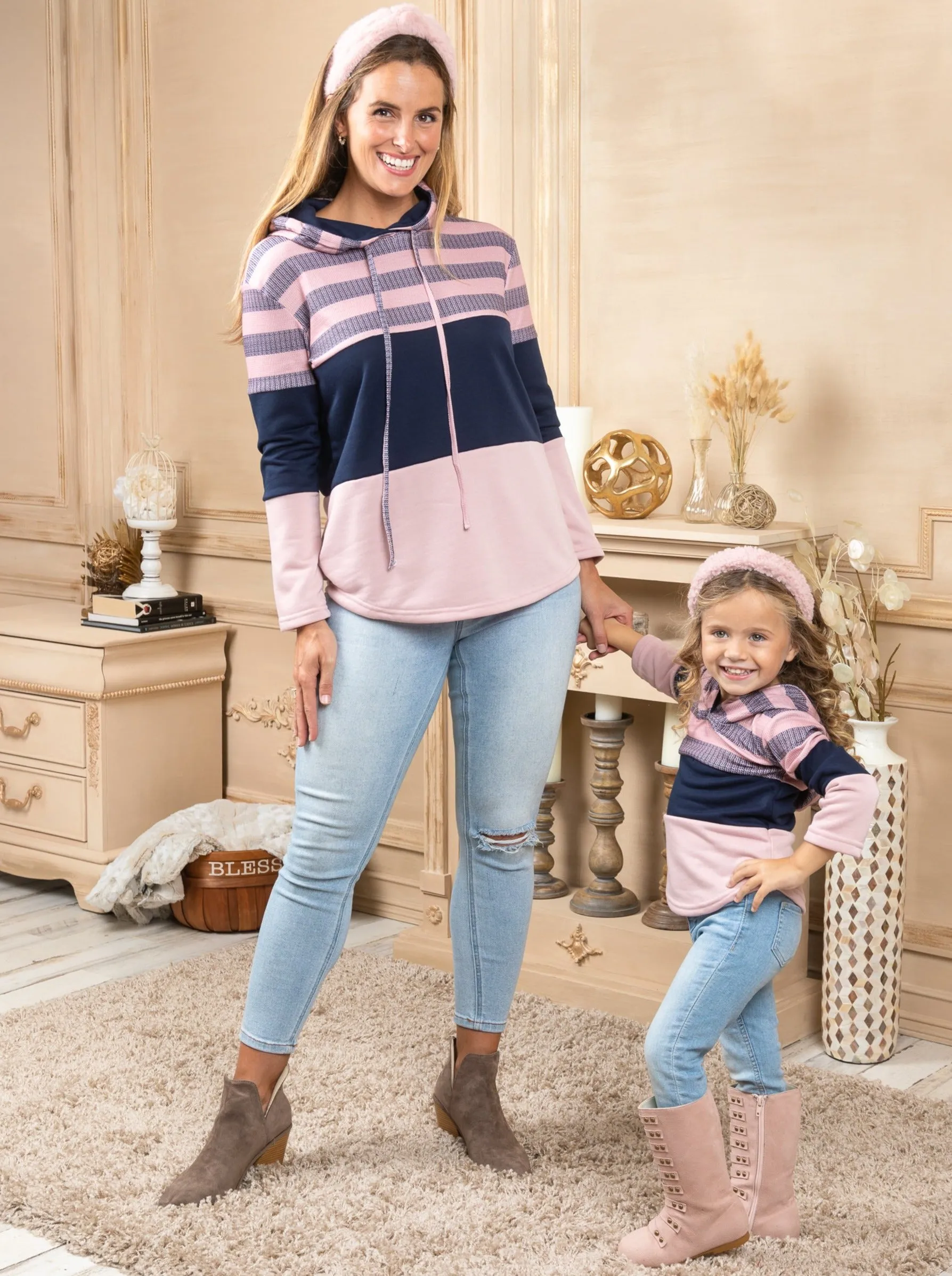 Mommy and Me Striped Colorblock Hoodie