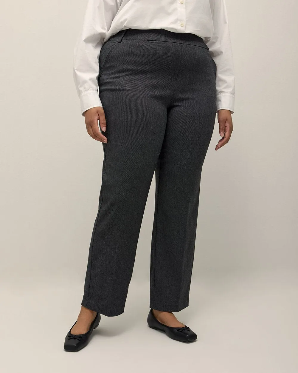 Petite, Gray Straight-Leg Savvy Pant - PENN. Essentials