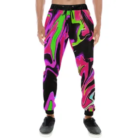 Pink and Black Psychedelic Rave All Over Print Light-Weight Men's Jogger Sweatpants (Non Fleece Lined)