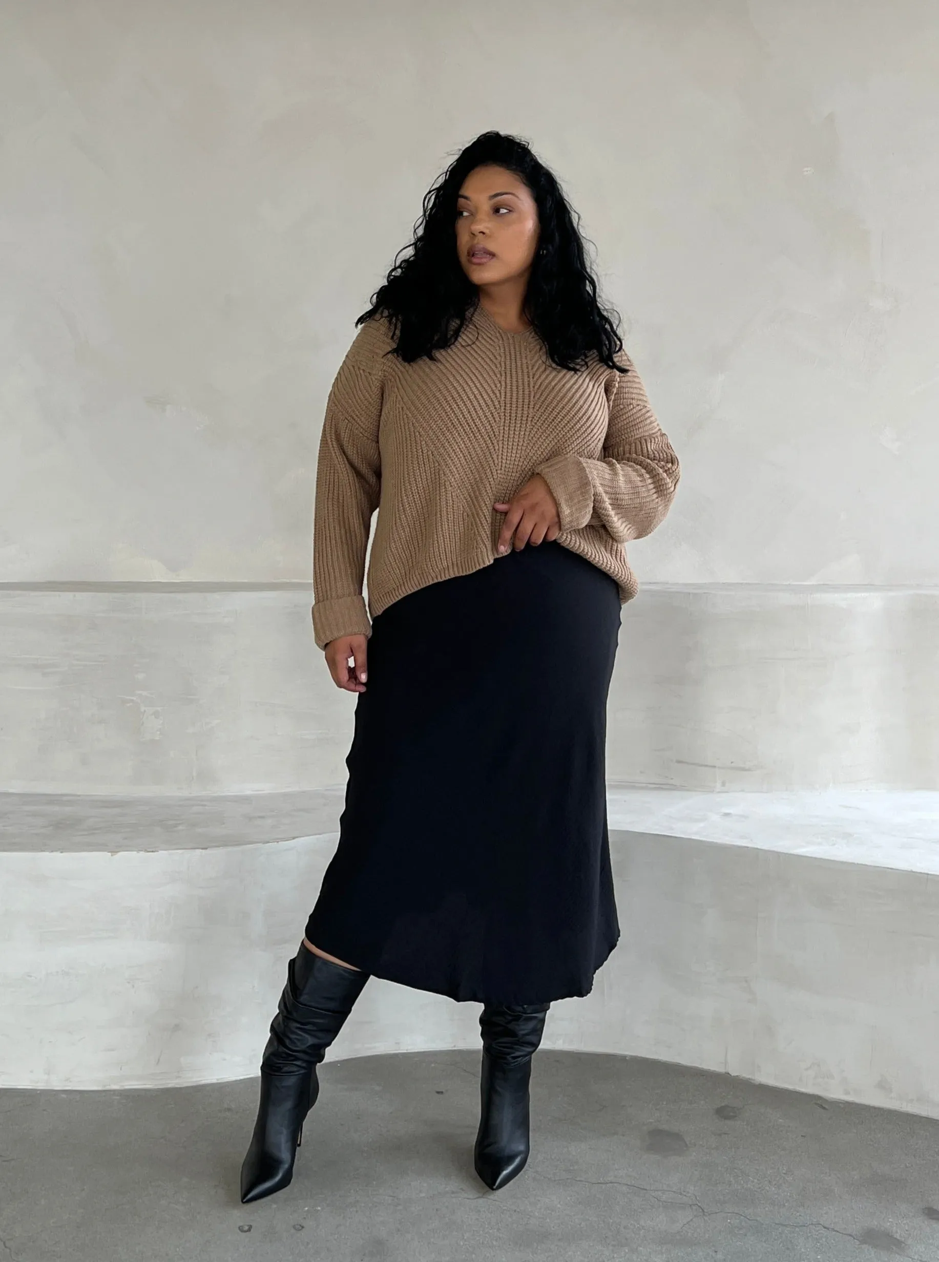 Plus Size V-Neck Hooded Sweater