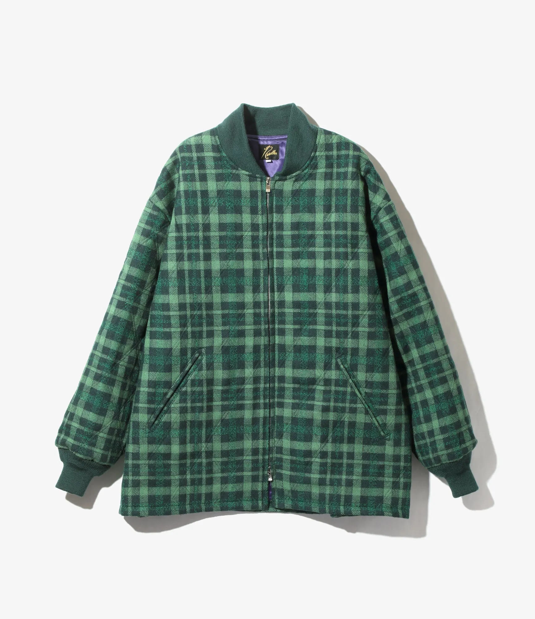 Quilted Sur Coat – Green Plaid Wool Twill