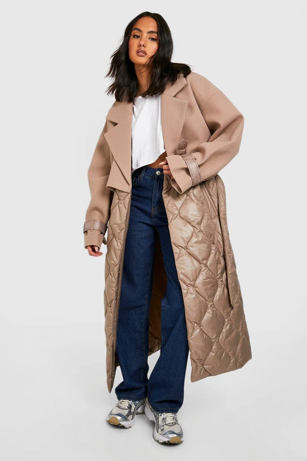 Quilted Wool Look Padded Trench Coat