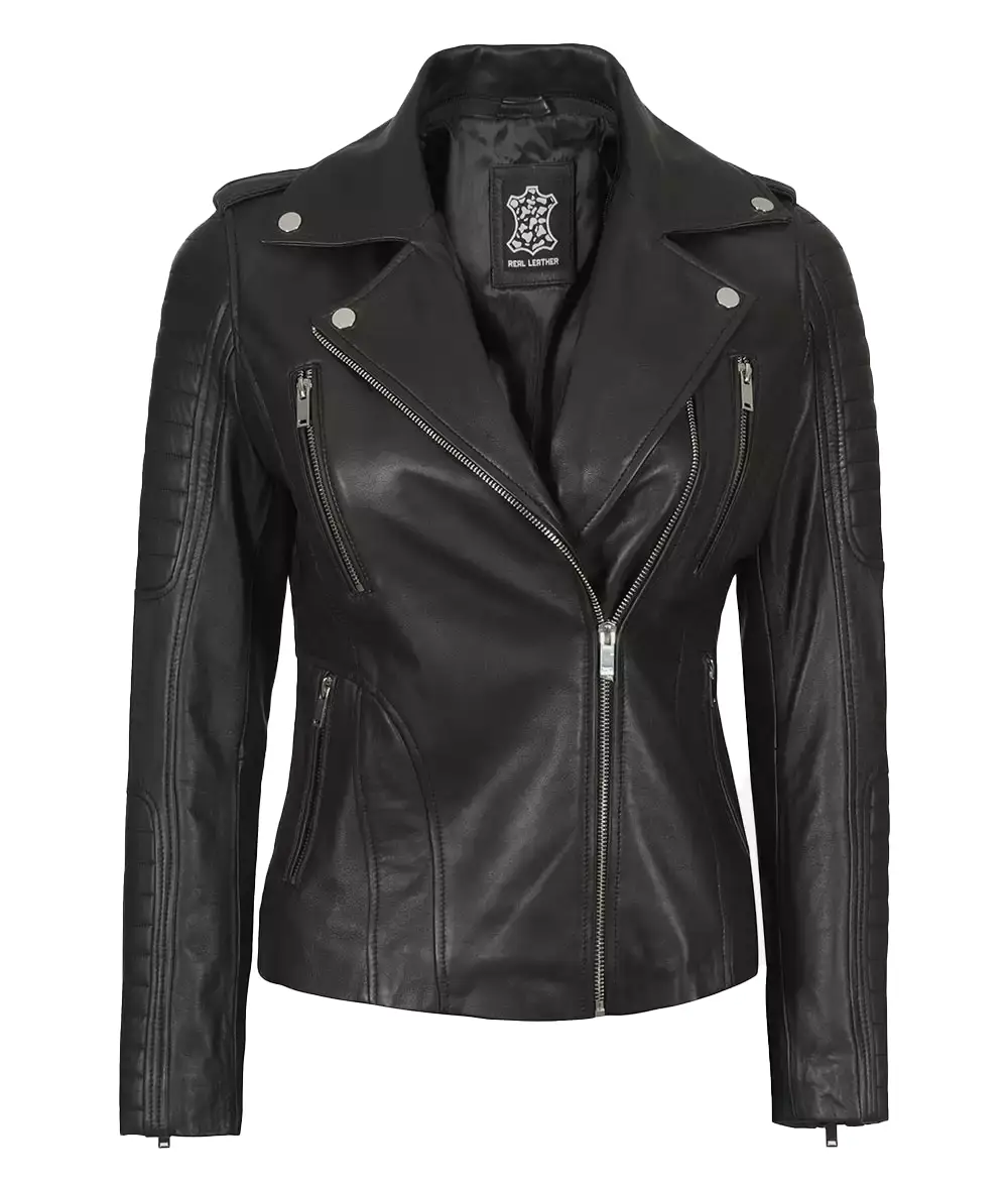 Removable Hooded Women Black Real Leather Jacket