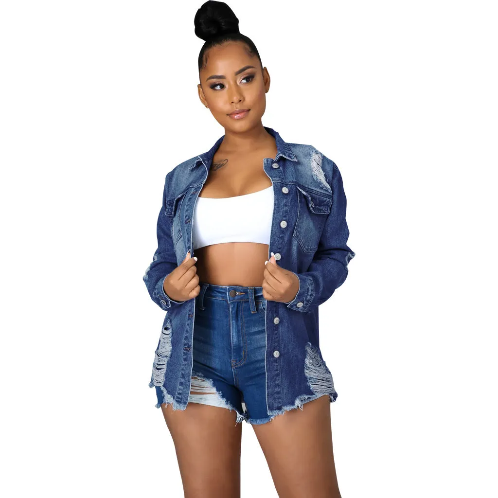 Ripped Cropped Denim Jacket